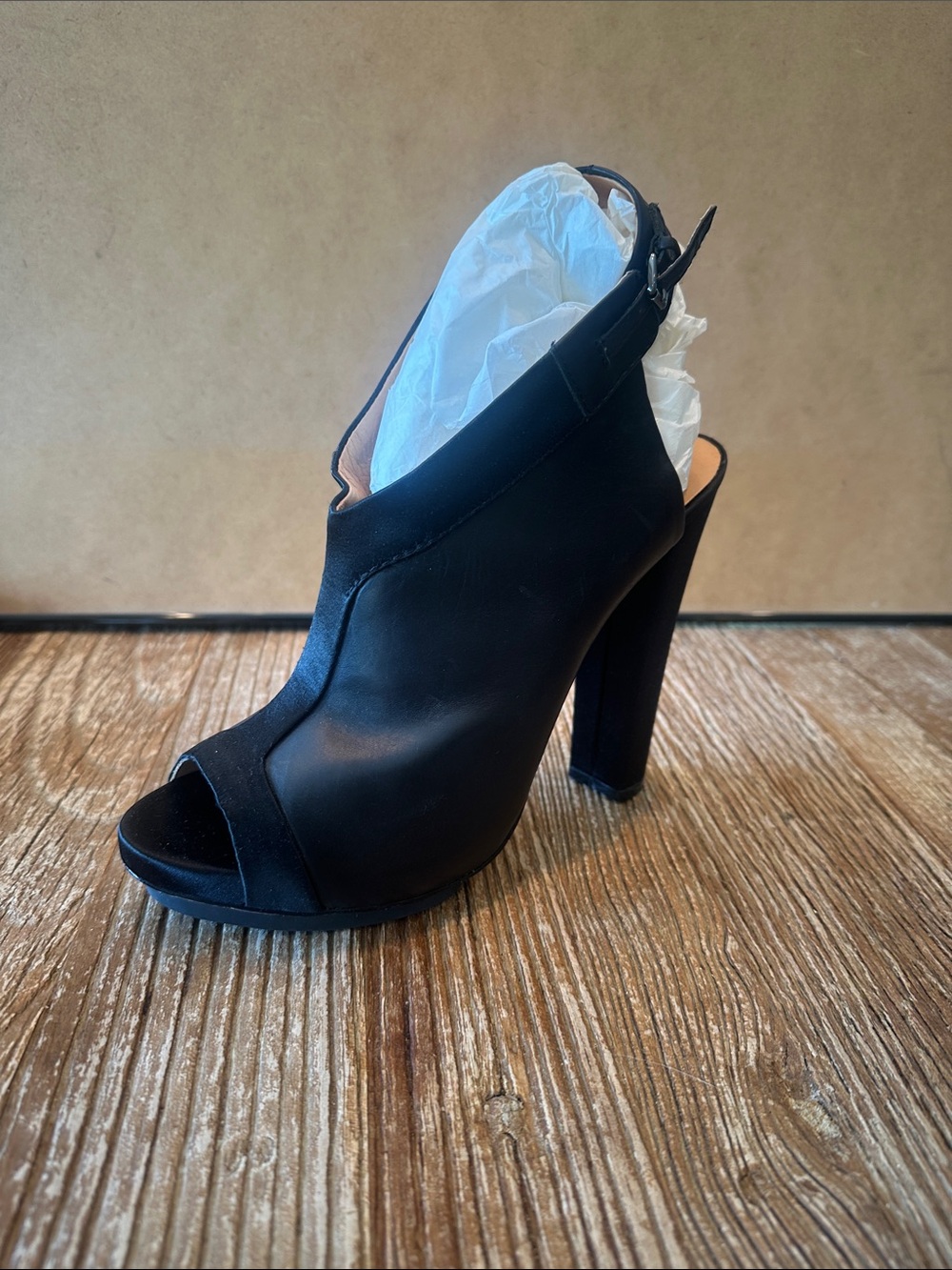 L.A.M.B. Black Peep-Toe Slingback High Heel Bootie